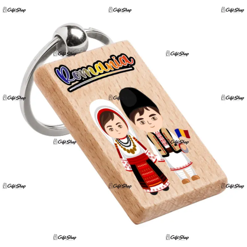 Copii port popular romania, breloc din lemn, model 003